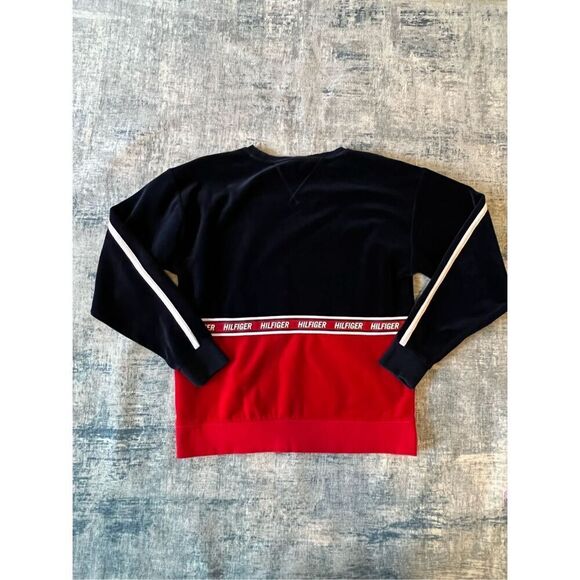 Tommy Hilfiger Sport Red White Blue Velvet Crewneck Sweater XS - Picture 2 of 6